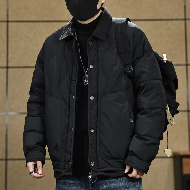 90鸭绒拼接轻薄羽绒服男士冬季新款宽松翻领保暖工装羽绒夹克外套