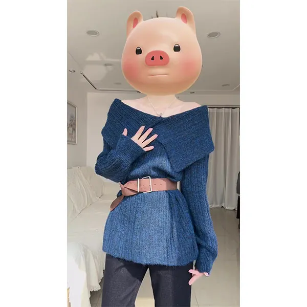 （现货）2025温柔风一字肩翻领慵懒风毛衣中长款毛衫上衣裤子套装