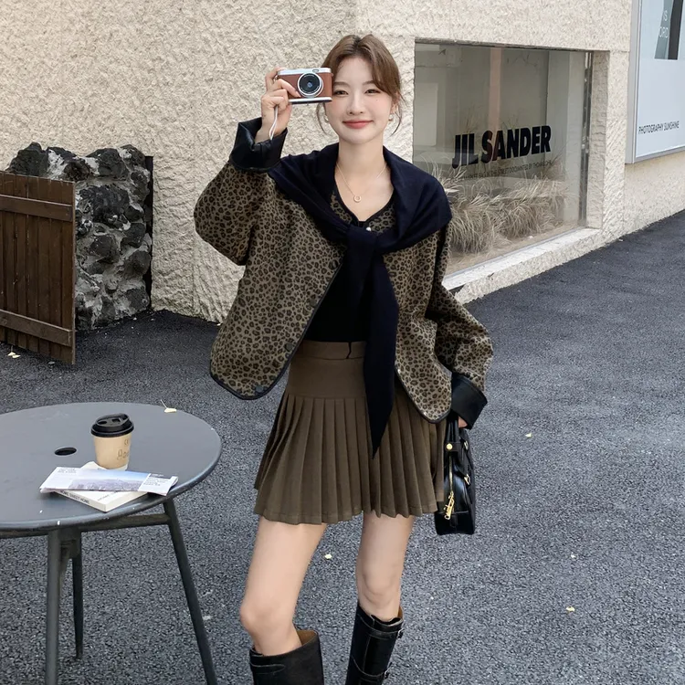 豹纹时髦高级感复古披肩装饰短外套女2025秋季新款小个子百搭夹克