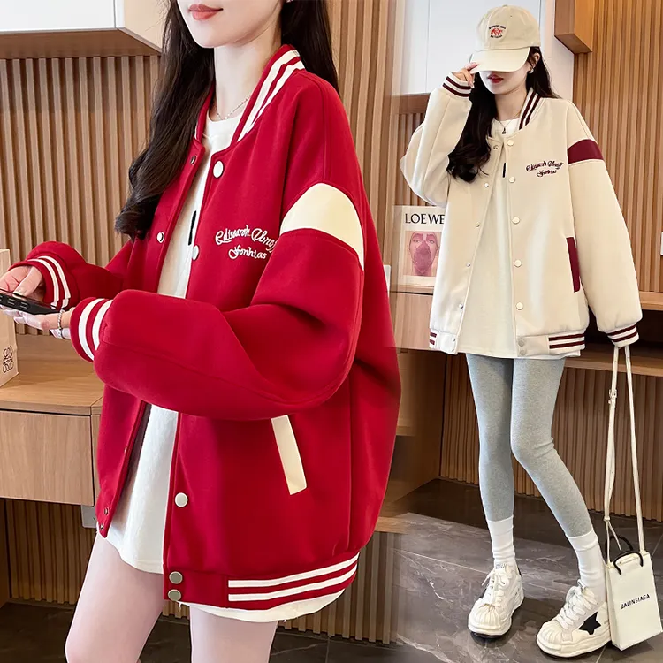 美式棒球服女春秋装2025新款韩版宽松高级感复古休闲立领开衫外套