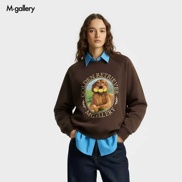 Mgallery秋冬重磅复古男女宽松网球小狗金毛圆领卫衣2025AWWY0012