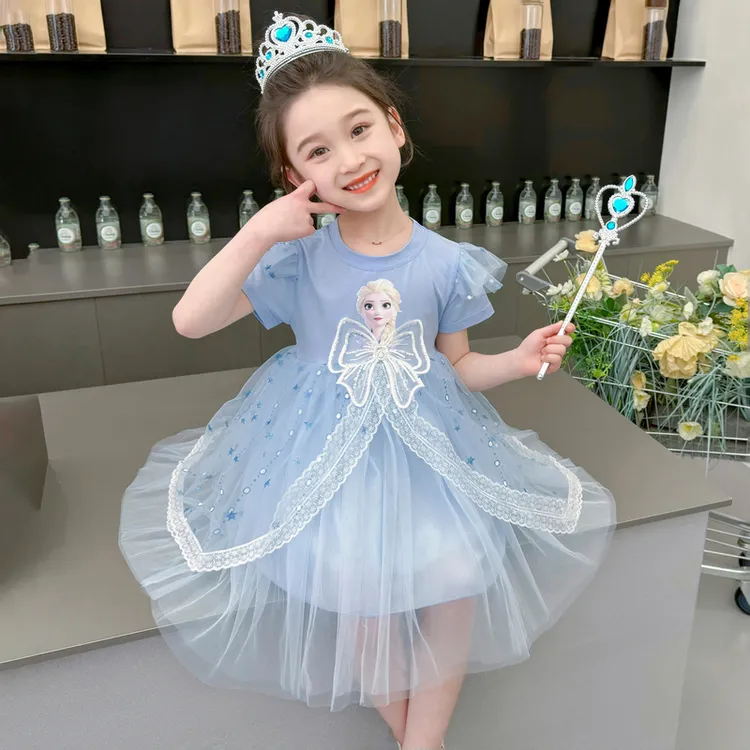 艾莎公主裙女童连衣裙夏季儿童纱裙高端新款儿童儿童夏季公主裙