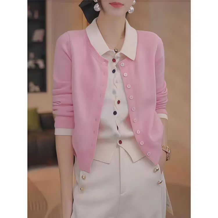 秋冬季新款假两件毛衣女外搭撞色减龄时尚气质针织开衫上衣ins潮
