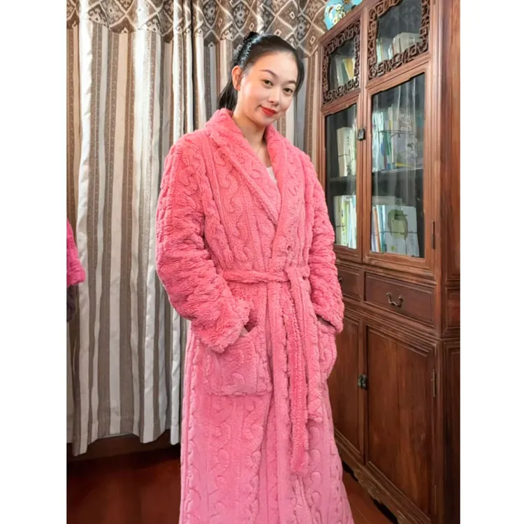 2025爆款秋冬女加绒加厚加长睡衣睡袍洋气长款毛绒浴袍保暖家居服