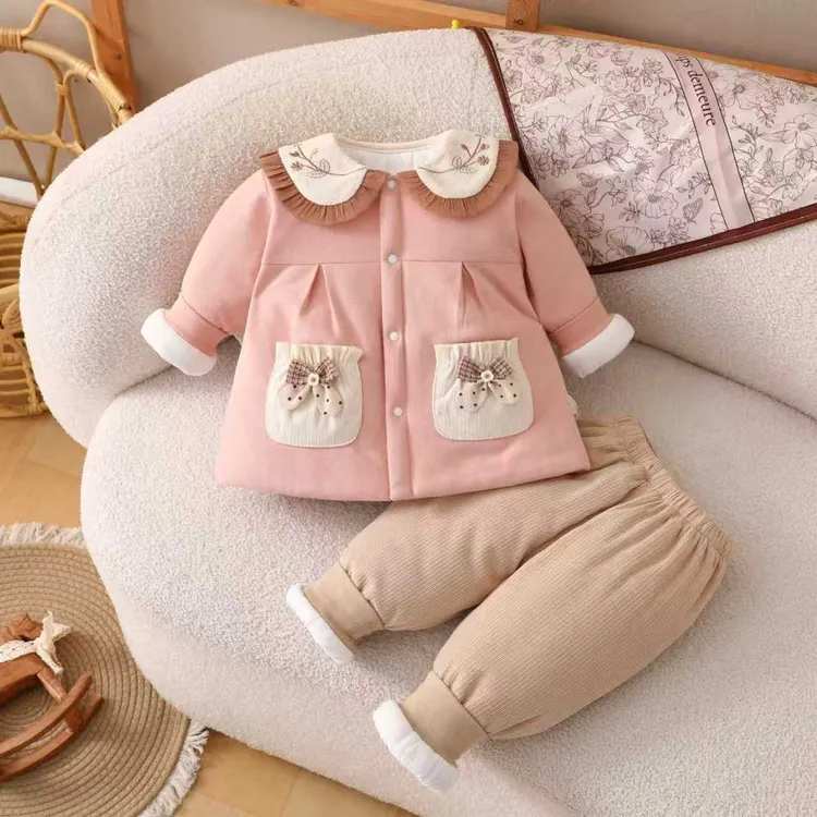 女宝秋冬款二件套加棉加厚套装棉服分体宝宝棉衣套装
