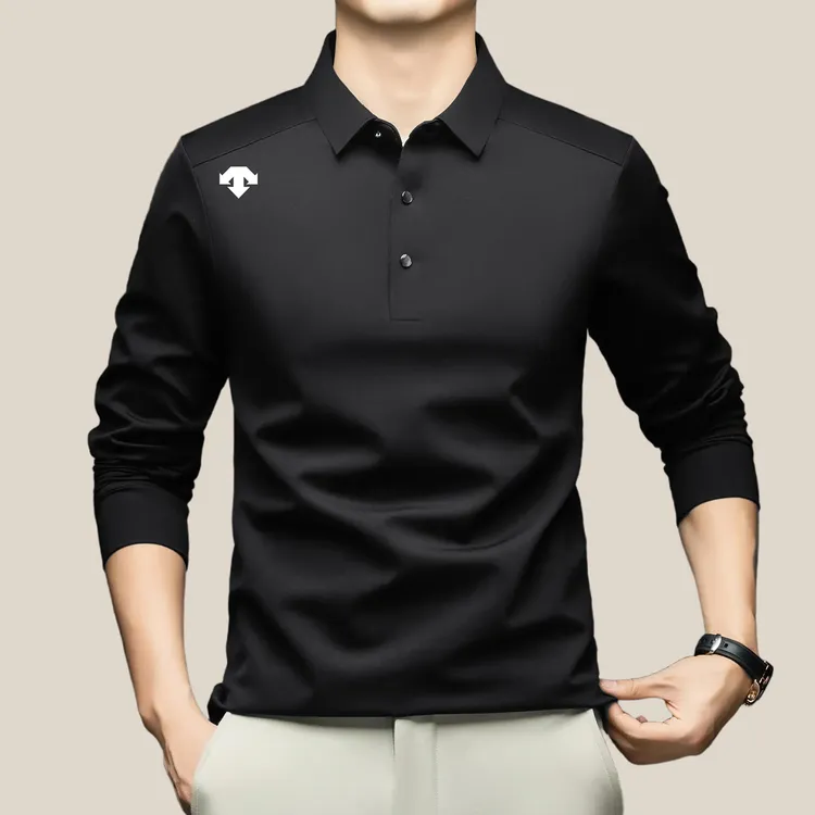 【商场同款】迪桑家男士秋季长袖polo衫速干运动T恤时尚纯色打底衫