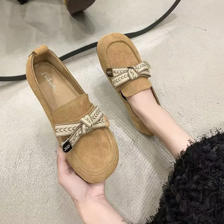 断码特价一脚蹬蝴蝶结平底休闲风春季单鞋百搭浅口软底厚底时尚