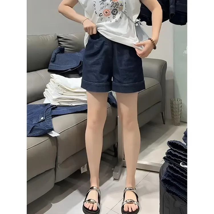 2025夏季高腰显瘦直筒宽松牛仔短裤大码薄款休闲百搭阔腿三分热裤