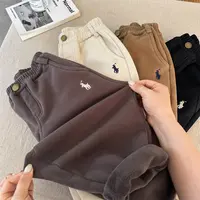 【加绒】儿童长裤2025秋季新品男女童刺绣加厚棉布裤宝宝弹力休闲裤