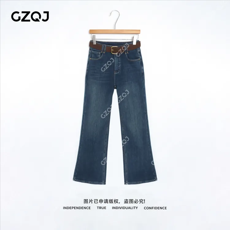 老琴私服【蓝调微喇】加绒有弹时尚显瘦微喇叭牛仔裤女冬款 78716