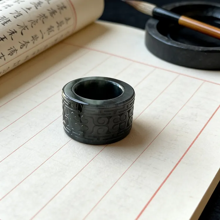 天然翡翠A货，男士扳指，生生不息，富贵不断，回纹扳指，翡翠戒指定制