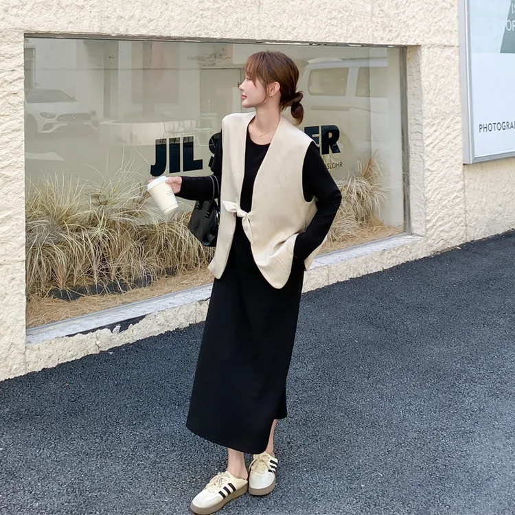 韩系老钱风蝴蝶结系带马甲卫衣裙2025春秋新款小众ins风时尚套装