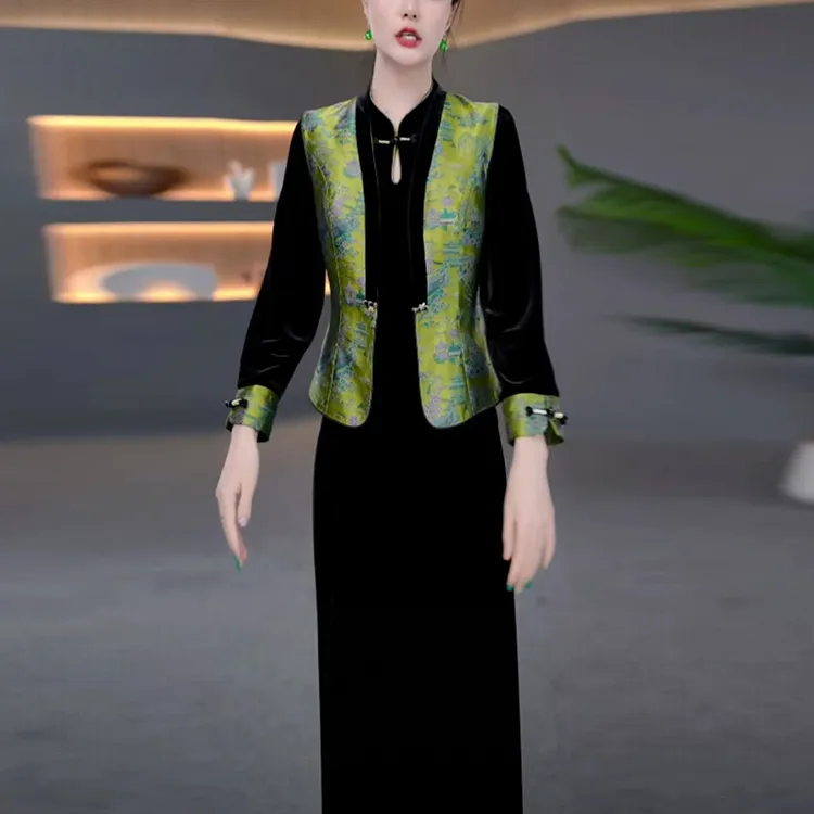 秋季轻奢气质裙子套装女装新款爆款洋气时尚显瘦国风两件套连衣裙