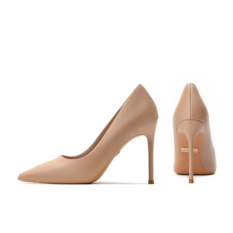 【羊皮】秋冬新款尖头细跟不累脚高跟鞋女百搭气质舒适职业通勤单鞋