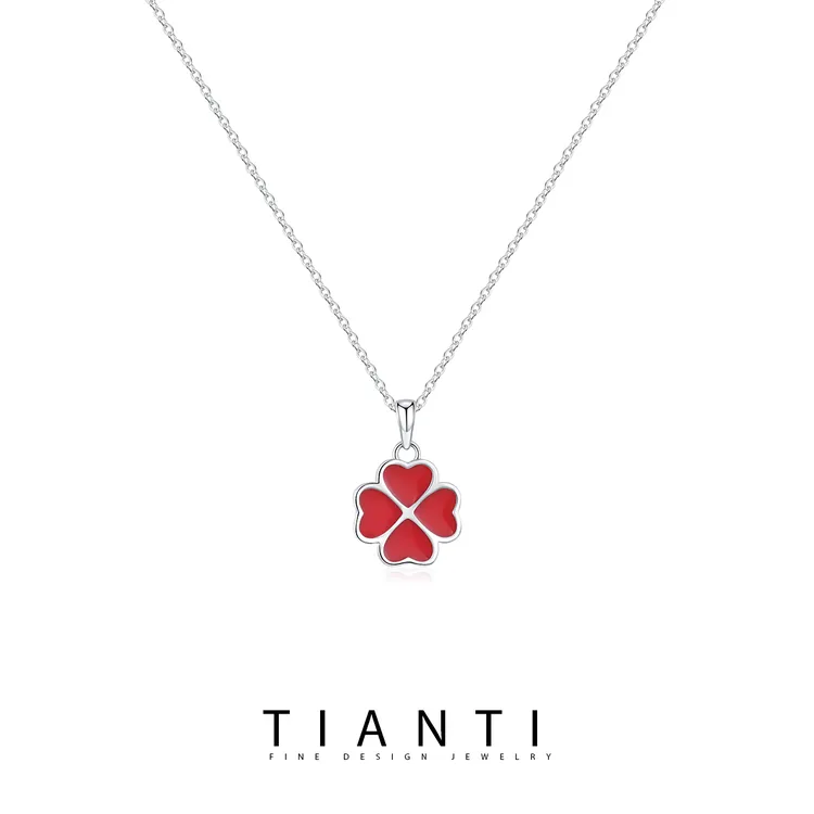 TIANTI/天缇 坠链均925银 感温红色爱心四叶草项链女生轻奢银饰品