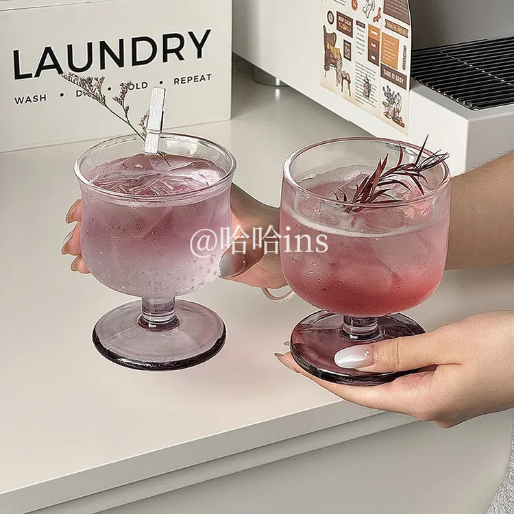 ins小众设计复古简约玻璃矮脚杯美式咖啡拿铁杯高脚杯特调饮品杯