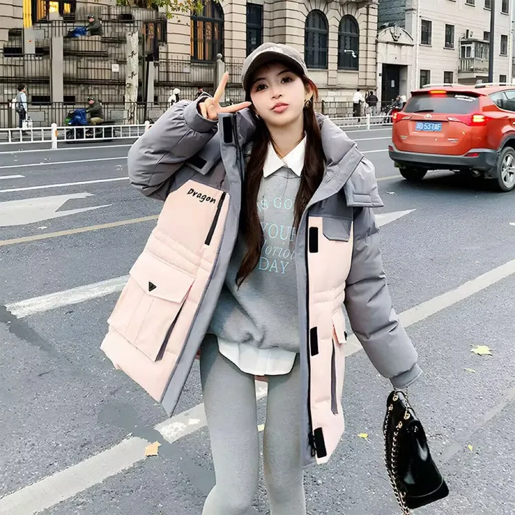  2025年新款时尚外套拼接棉衣撞色休闲时尚拼色女款加厚棉服百搭