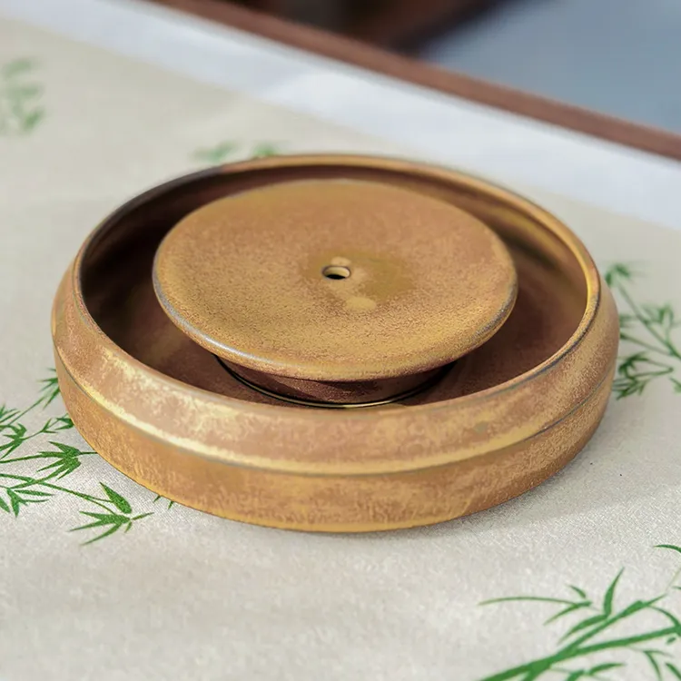 松烟窑变复古 壶承圆形储水式干泡台功夫茶具家用茶壶拖茶托
