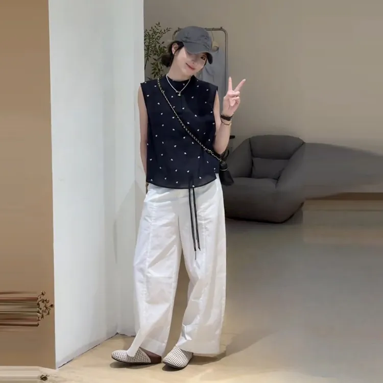 2025夏季爆款潮流时尚新款好看韩系波点无袖宽松舒适日常女装衬衫