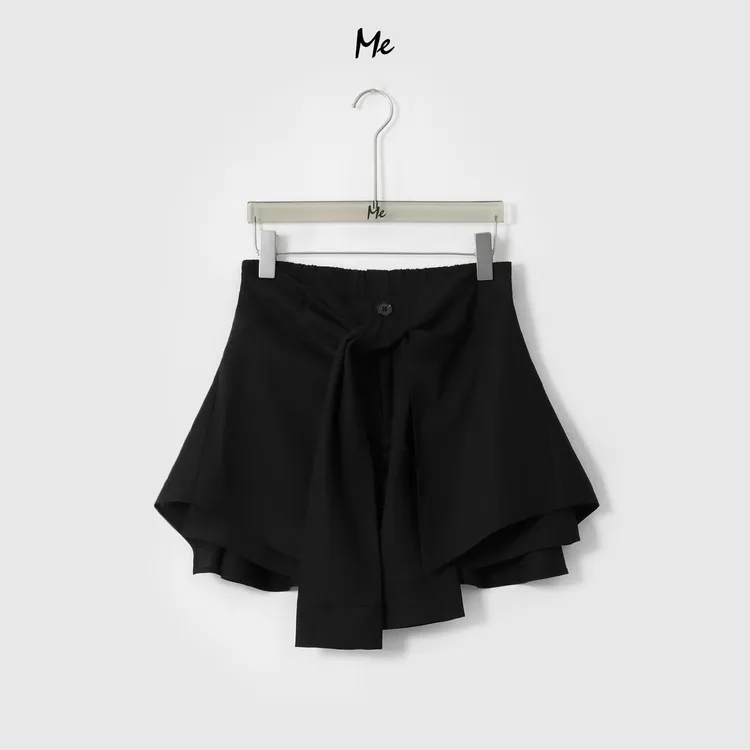 ME【腰封裙裤】天丝亚麻混纺不规则打结高腰显瘦百搭短裤MESS6986