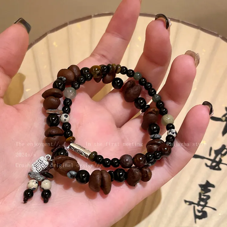 合金手链 咖啡豆女新中式小众设计感手串复古情侣手饰绳学生党ins