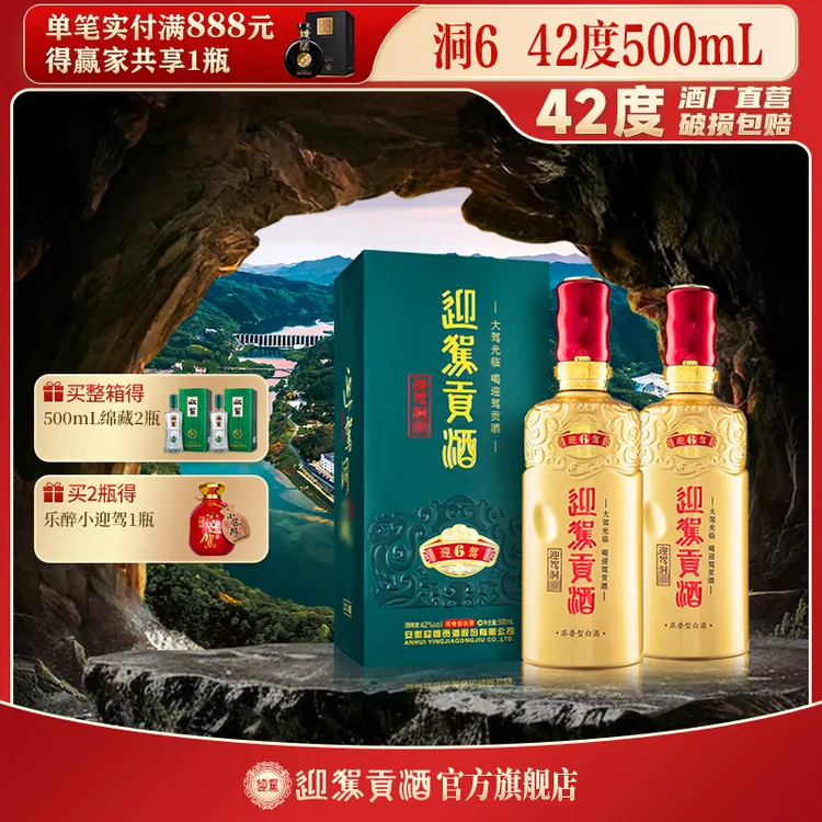 迎驾贡酒【酒厂自营】迎驾洞6 浓香纯粮食白酒42度500ml