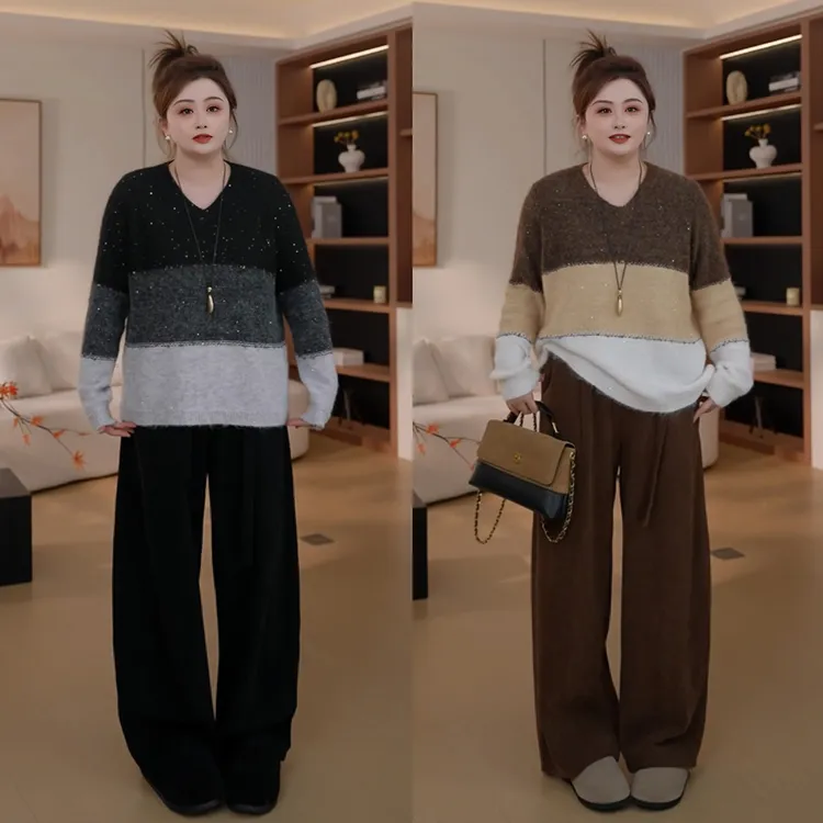 【胖佳佳】银河毛衣 冬季时尚高品质加厚撞色针织上衣H625Z18927