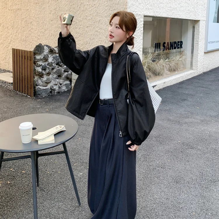 复古美式黑色皮衣外套女春秋2025新款小个子PU夹克流行爆款高级感