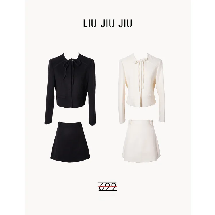 LIUJIUJIU 欧货法式气质蝴蝶结系带设计高级羊毛手工套装TZ4953L