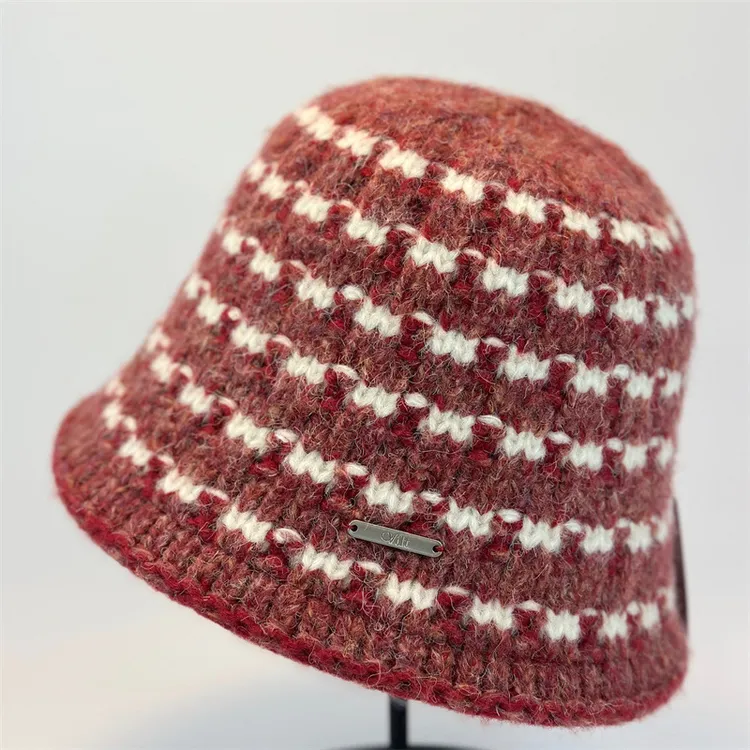 2025韩版撞色针织水桶帽女秋冬款百搭渔夫帽可保暖盆帽显脸小盆帽