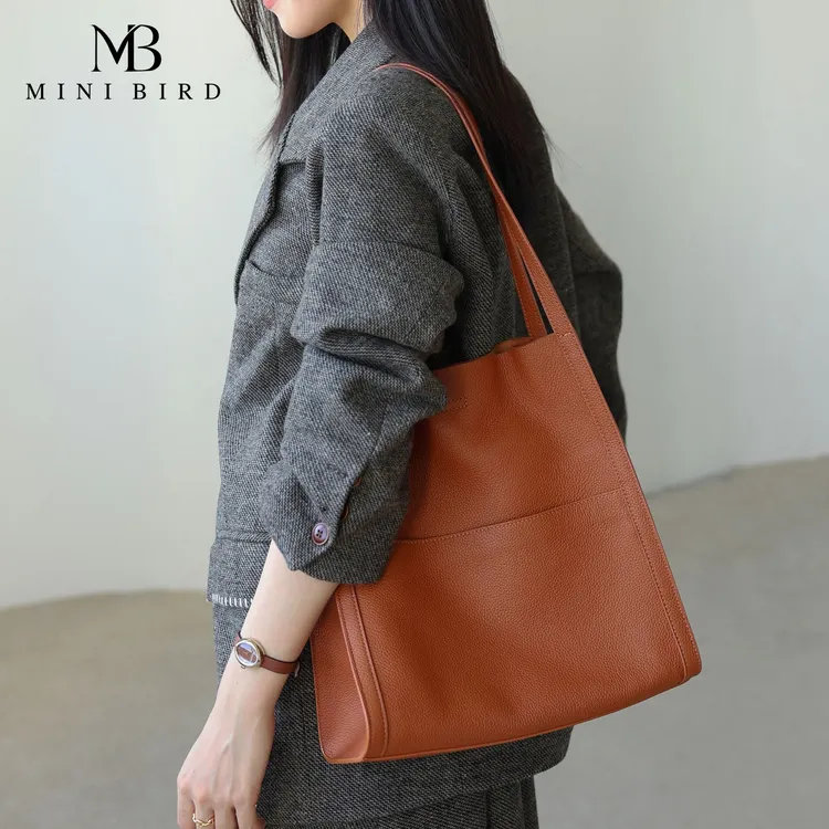 包包女托特包头层牛皮时尚手提单肩包女大容量真皮简约通勤包大包