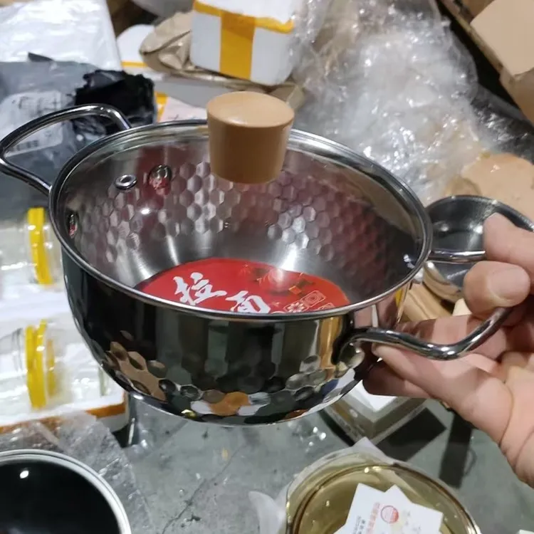 《特厚三层钢》带玻璃盖16CM加厚双耳泡面锅宝宝辅食锅小煮锅温奶锅