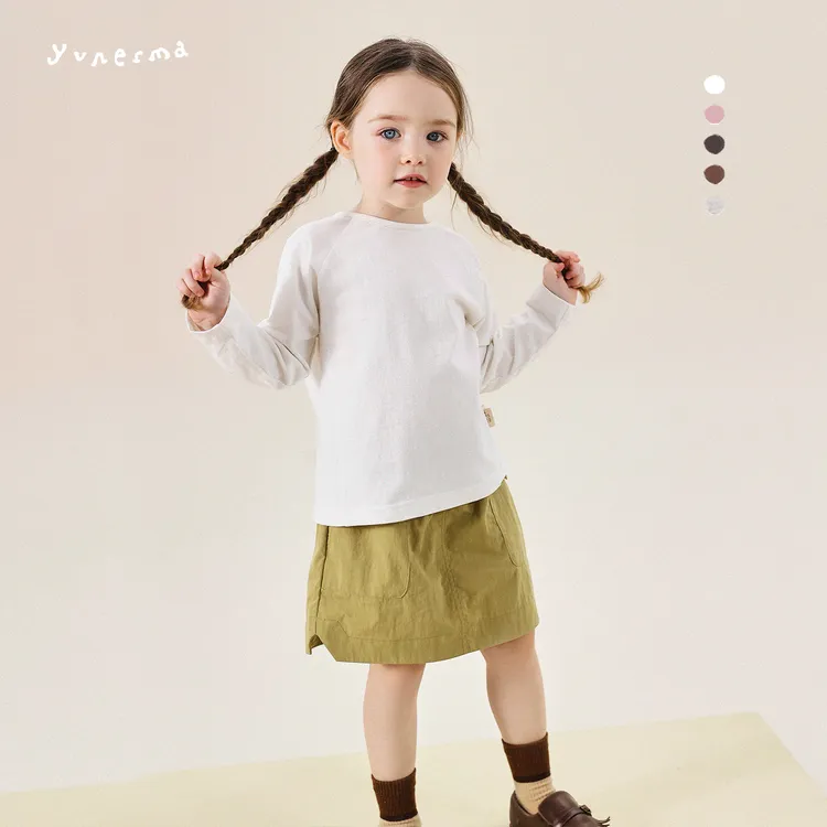 宝宝秋季经典百搭纯色圆领长袖 允儿妈女童纯棉上衣儿童打底衫T恤