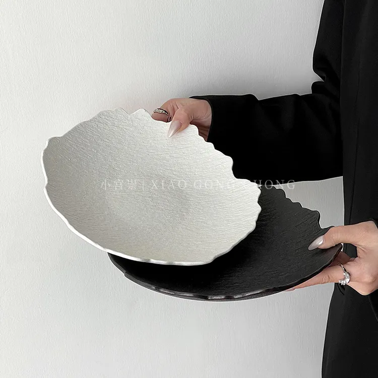 花边纯色陶瓷水果盘高级感零食干果盘甜品盘家用客厅汤盘菜盘餐盘