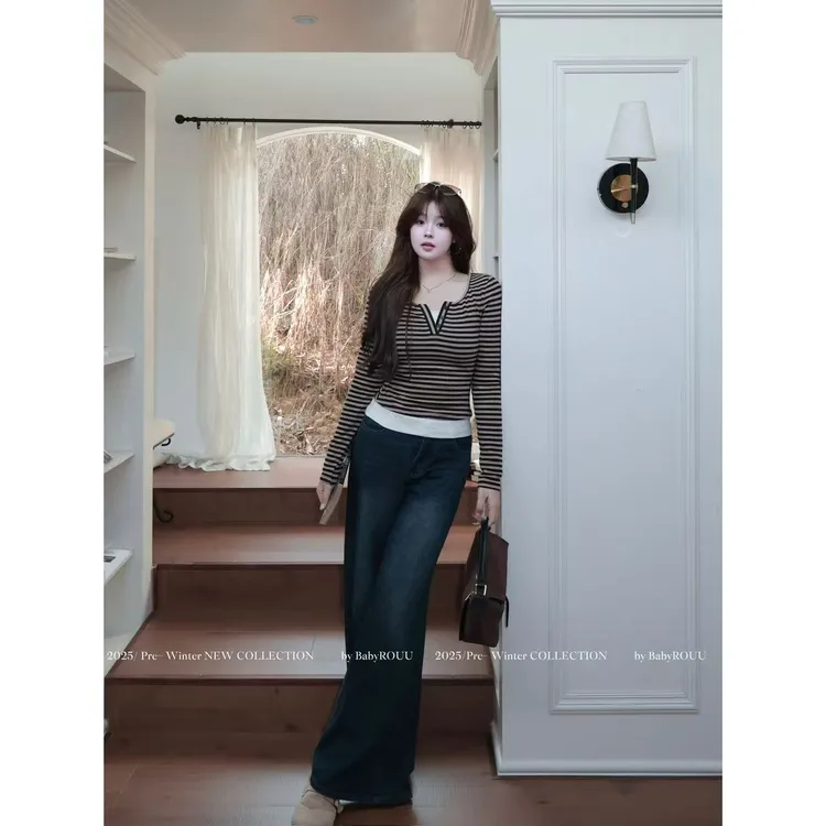 【松弛腿精】温与柔敲显瘦显腿长的复古丹宁阔腿宽松牛仔裤