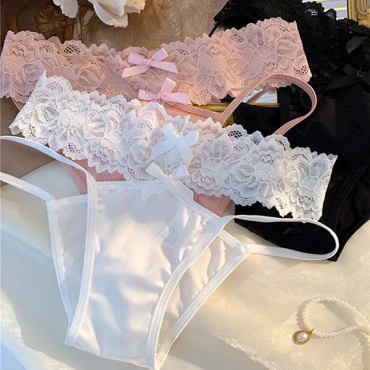 性感蕾丝缎带纯欲女士内裤亮光缎面布包臀透气女士低腰三角裤