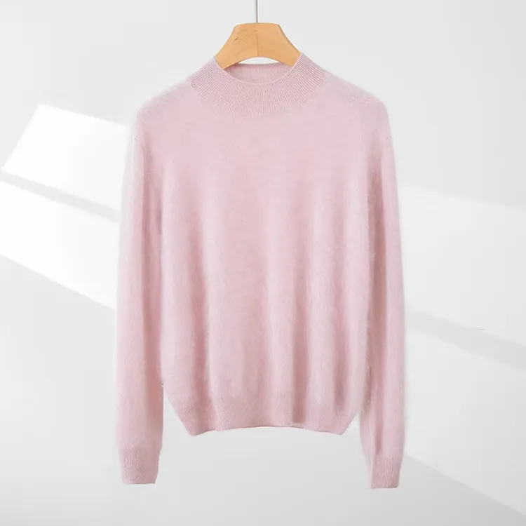 2111-100%纯山羊绒拉绒女半高领长袖打底百搭修身内搭针织衫无缝