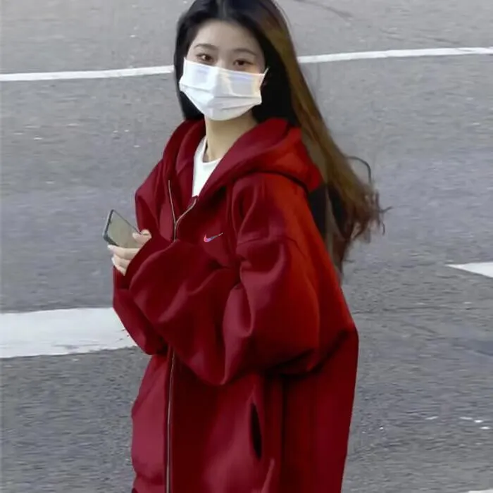 奥特莱斯官方慵懒风秋冬爆款2025新款卫衣美式宽松开衫拉链女外套