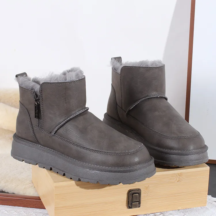 防水皮面+内里全羊毛！KS-7533 大码46防污男雪地靴短筒侧拉链短靴