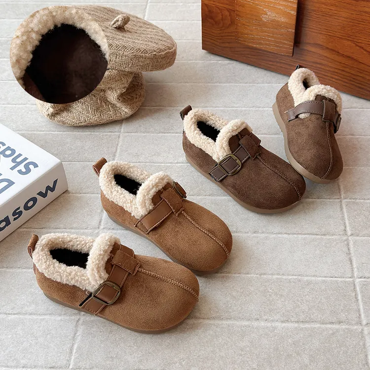 女童勃肯鞋加绒儿童鞋子2025冬季新款复古男女童二棉鞋毛毛豆豆鞋