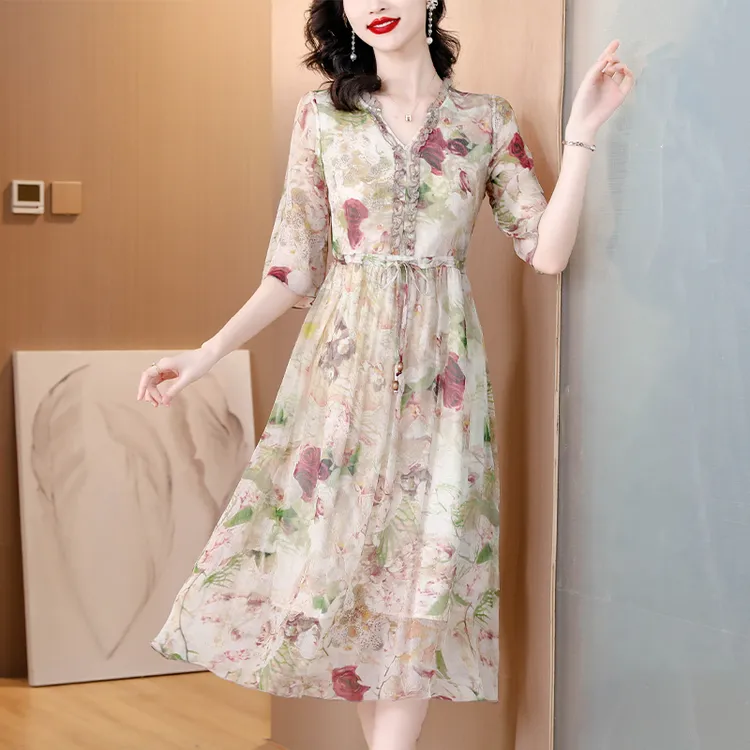 连衣裙女装夏季2025新款高端精致气质碎花宽松显瘦洋气法式长裙子
