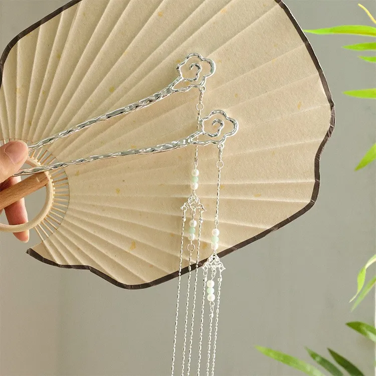 长流苏云间头饰发簪墨雨簪子古装薛古风汉服女款百搭配饰芳菲合金