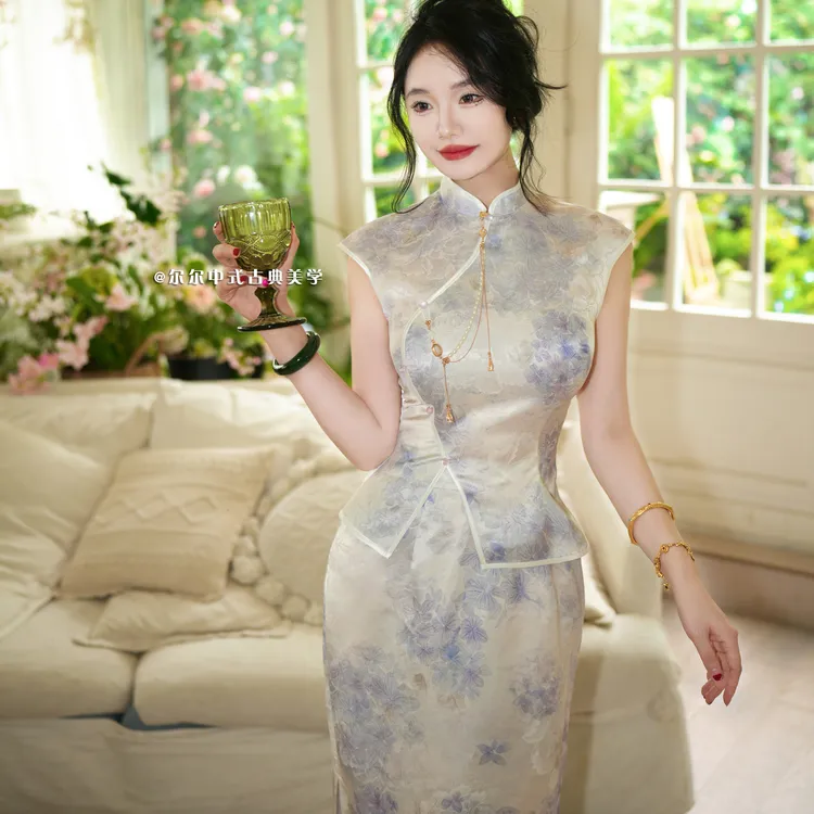 【尔尔古典美学】复古新中式真两件套装【紫矜】夏秋修身显瘦日常