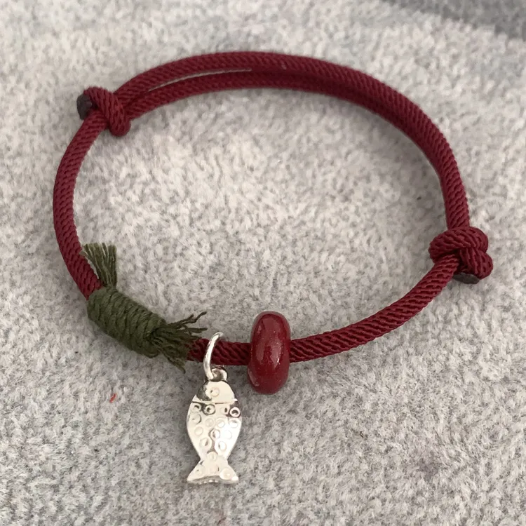 925银手链 国风上岸锦鲤红绳鱼跃龙门上岸红绳平安扣手链闺蜜礼物