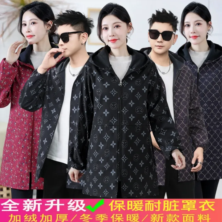 加绒成人罩衣秋冬外穿加厚防水做饭围裙外套男大人女士工作服耐脏