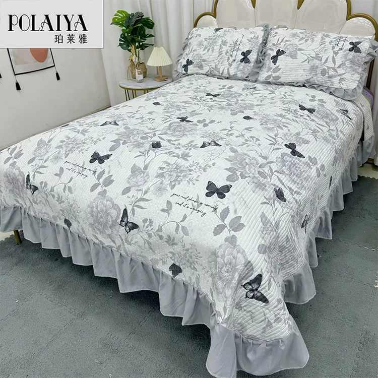 【POLAIYA珀莱雅】小清新棉麻花边床盖四季通用双面盖毯可机洗榻榻