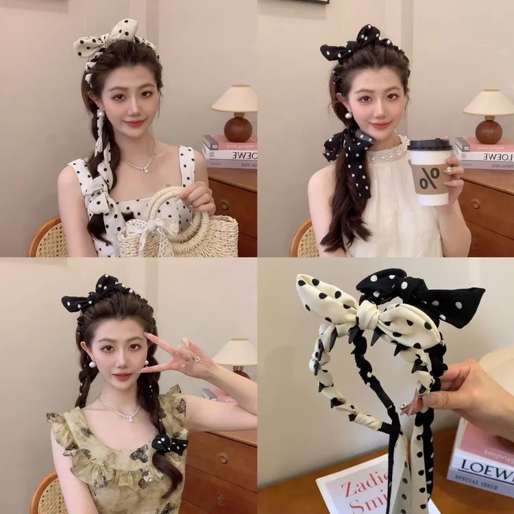 高级感复古兔耳朵波点发箍女高颅顶显脸小发卡日常外出头箍发卡