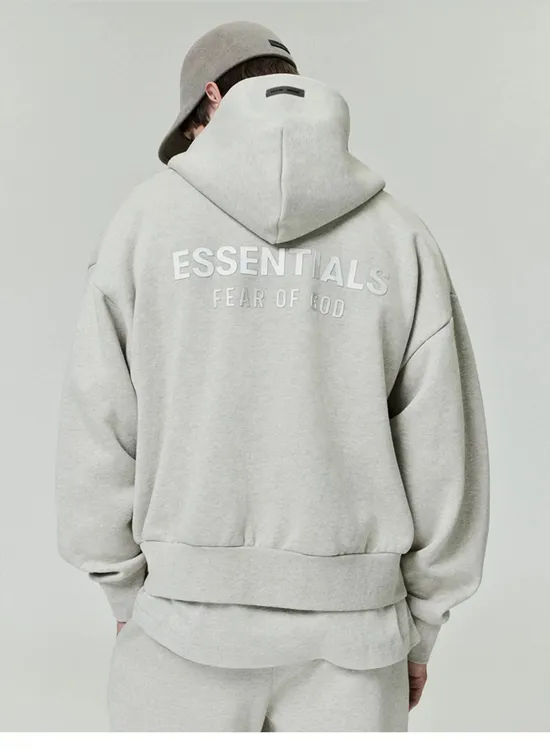 Essentials 25SS 大LOGO拉丝烫标印花拉链连帽卫衣