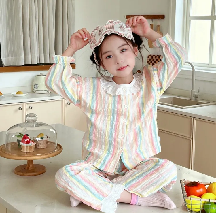 【7A抗菌时光棉】2025新款亲子装家居服女童花边甜美睡衣套装