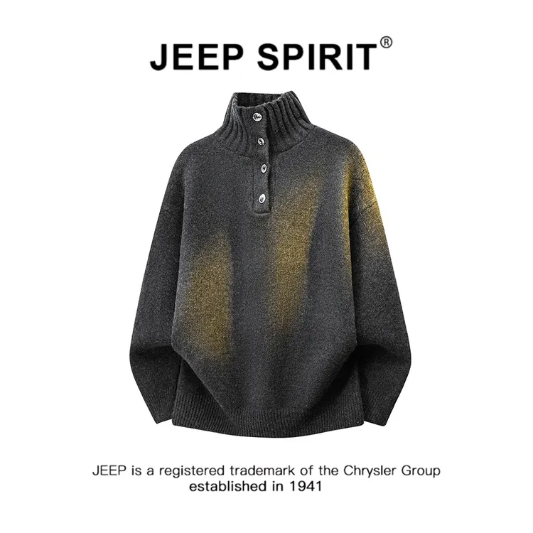JEEPSPIRIT吉普半高领毛衣男款秋冬季纯色高级感慵懒风重磅针织衫